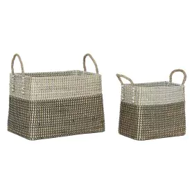 Basket set Home ESPRIT White Black Natural Seagrass Boho 44 x 25 x 38 cm (2 Pieces) by Home ESPRIT, Boxes - Ref: S3057775, Pr...