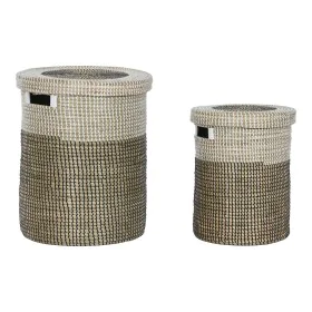 Basket set Home ESPRIT White Black Natural Seagrass 44 x 44 x 51 cm (2 Pieces) by Home ESPRIT, Boxes - Ref: S3057776, Price: ...