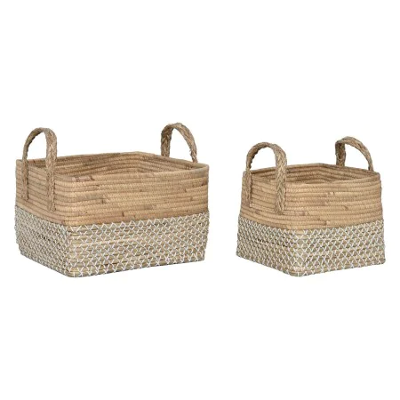 Set de basket Home ESPRIT Blanc Naturel Marron Clair PVC Herbier marin Joncs 43 x 38 x 36 cm (2 Pièces) de Home ESPRIT, Boîte...