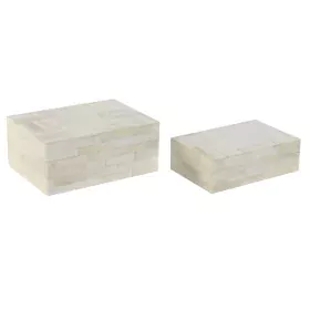 Jewelry box Home ESPRIT Bone Mango wood 18 x 13 x 7,7 cm (2 Pieces) by Home ESPRIT, Wardrobe Jewellery Organisers - Ref: S305...