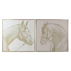 Painting Home ESPRIT Beige Golden Glitter Horse 103 x 4,5 x 103 cm (2 Units) by Home ESPRIT, Prints on Canvas - Ref: S3058426...