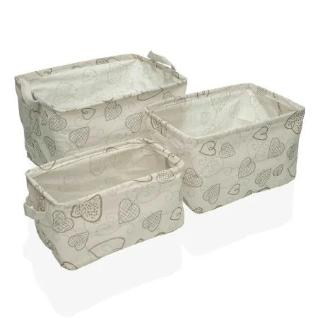 Basket set Versa Cozy Hearts Polyester Textile 3 Pieces (25 x 22 x 35 cm) by Versa, Cosmetic Organisers - Ref: S3407445, Pric...