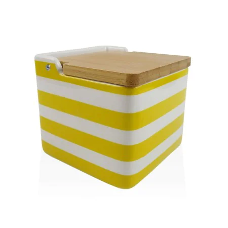 Salière avec couvercle Versa Jaune Céramique Bambou Dolomite Rayures 12,2 x 11,5 x 12,2 cm de Versa, Doseurs d'assaisonnement...