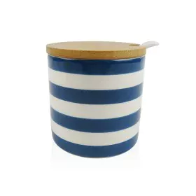 Sugar Bowl Versa Blue Ceramic Dolomite 8 x 8 x 8 cm Stripes Circular by Versa, Sugar and milk - Ref: S3412536, Price: 3,39 €,...