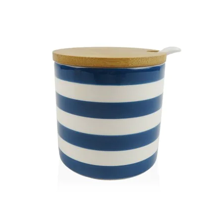 Sugar Bowl Versa Blue Ceramic Dolomite 8 x 8 x 8 cm Stripes Circular by Versa, Sugar and milk - Ref: S3412536, Price: 4,59 €,...