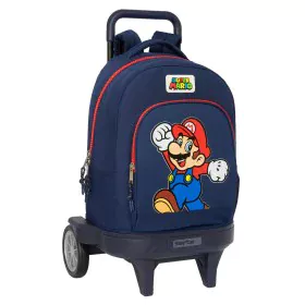 School Rucksack with Wheels Super Mario World Navy Blue 33 x 45 x 22 cm by Super Mario, Children's Backpacks - Ref: S4310717,...