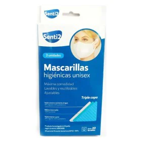 Máscara Higiénica em Tecido Reutilizável Senti2 Branco Adulto (2 uds) de Senti2, Descartáveis - Ref: S4507376, Preço: 6,78 €,...