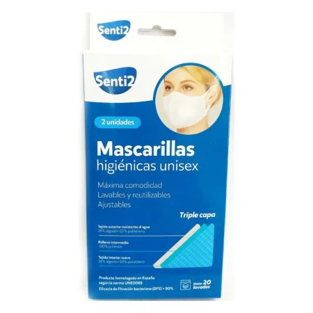 Masque en tissu hygiénique réutilisable Senti2 Blanc Adulte (2 uds) de Senti2, Produits jetables - Réf : S4507376, Prix : 6,1...