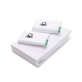 Jeu de draps Benetton Blanc 4 Pièces de Benetton, Draps et taies d'oreiller - Réf : S5003632, Prix : 61,67 €, Remise : %