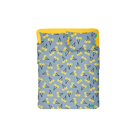 Conjunto de Lençóis Benetton Amarelo Azul Padrão Cerejas 4 Peças de Benetton, Lençóis e capas de almofadas - Ref: S5003670, P...