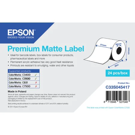 Thermopapierrolle Epson C33S045417 (1 Stück) von Epson, Thermopapier - Ref: S55080976, Preis: 9,49 €, Rabatt: %