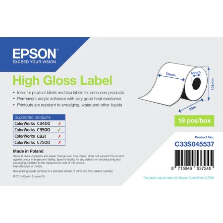 Rouleau de Papier Thermique Epson C33S045537 (1 Unités) de Epson, Rouleaux de papier thermique - Réf : S55080987, Prix : 25,7...