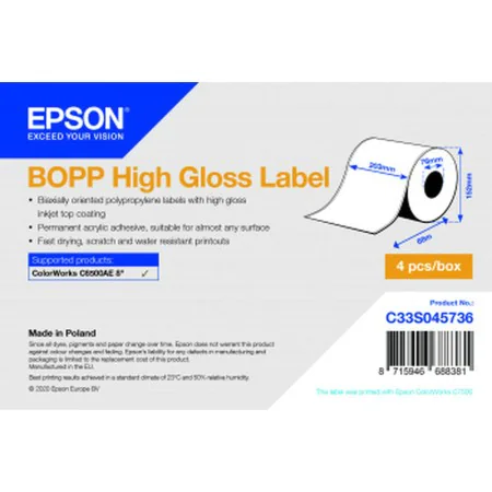 Printer Labels Epson C33S045736 Shiny Ø 70 mm (4 Units) by Epson, Adhesive labels and stickers - Ref: S55081969, Price: 153,3...