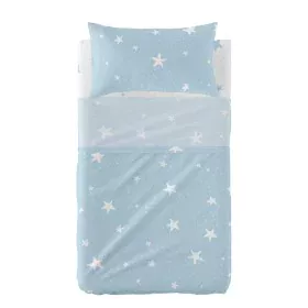 Jeu de draps HappyFriday Basic Kids Little star Bleu Lit de bébé 2 Pièces de HappyFriday, Linge de lit pour berceaux - Réf : ...