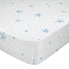 Lenzuolo con angoli HappyFriday BASIC KIDS Azzurro Bianco 60 x 120 x 14 cm Stelle di HappyFriday, Lenzuola e federe per cusci...