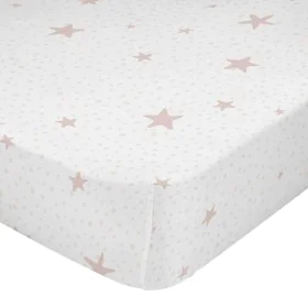 Fitted sheet HappyFriday BASIC KIDS White Pink 60 x 120 x 14 cm Stars by HappyFriday, Sheets and pillowcases - Ref: D1611250,...