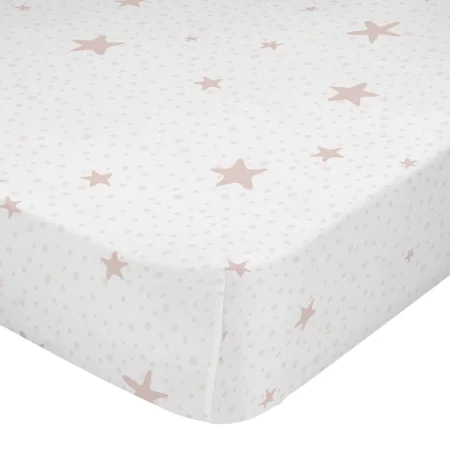 Lençol de baixo HappyFriday BASIC KIDS Branco Cor de Rosa 60 x 120 x 14 cm Estrelas de HappyFriday, Lençóis e capas de almofa...