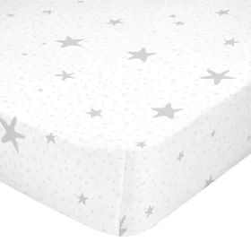 Lençol de baixo HappyFriday BASIC KIDS Branco Cinzento 60 x 120 x 14 cm Estrelas de HappyFriday, Lençóis e capas de almofadas...