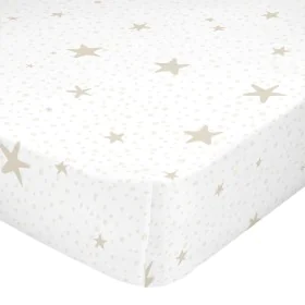 Fitted sheet HappyFriday BASIC KIDS White Beige 60 x 120 x 14 cm Stars by HappyFriday, Sheets and pillowcases - Ref: D1611716...