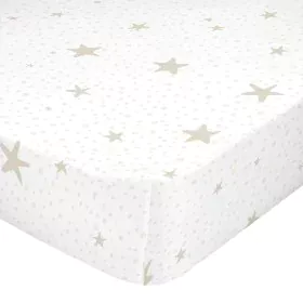 Sábana Bajera HappyFriday BASIC KIDS Blanco Beige 70 x 140 x 14 cm Estrellas de HappyFriday, Sábanas y fundas de almohada - R...