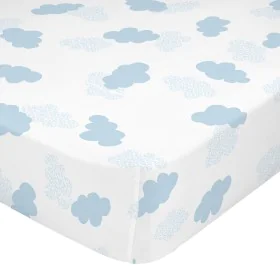 Fitted sheet HappyFriday BASIC KIDS Blue 90 x 200 x 32 cm by HappyFriday, Sheets and pillowcases - Ref: D1611740, Price: 22,0...