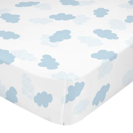 Sábana Bajera HappyFriday BASIC KIDS Azul Blanco 70 x 140 x 14 cm Nubes de HappyFriday, Sábanas y fundas de almohada - Ref: D...