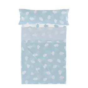 Conjunto de Lençóis HappyFriday Basic Kids Clouds Azul Solteiro 180 x 270 cm 2 Peças de HappyFriday, Lençóis e capas de almof...