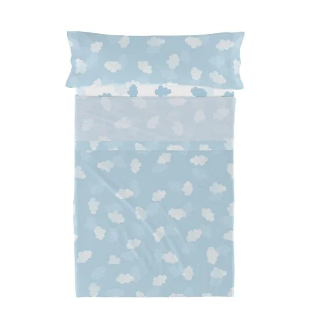 Conjunto de Lençóis HappyFriday Basic Kids Clouds Azul Solteiro 180 x 270 cm 2 Peças de HappyFriday, Lençóis e capas de almof...