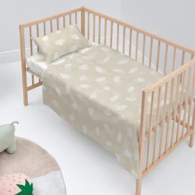 Conjunto de Lençóis HappyFriday Basic Kids Clouds Bege Berço de Bebé 2 Peças de HappyFriday, Roupa de cama para berços - Ref:...