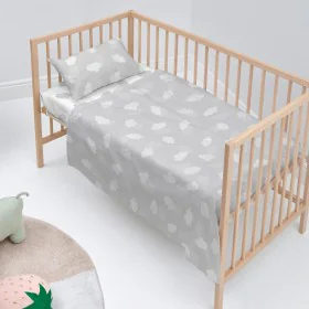 Conjunto de Lençóis HappyFriday Basic Kids Clouds Cinzento Berço de Bebé 2 Peças de HappyFriday, Roupa de cama para berços - ...