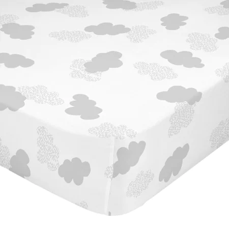 Drap housse HappyFriday BASIC KIDS Blanc Gris 70 x 140 x 14 cm Nuages de HappyFriday, Draps et taies d'oreiller - Réf : D1611...