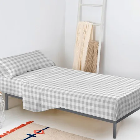 Conjunto de Lençóis HappyFriday Basic Kids Vichy Cinzento Solteiro 180 x 270 cm 2 Peças de HappyFriday, Lençóis e capas de al...