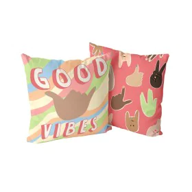 Fodera per cuscino HappyFriday Aware Good vibes Multicolore 50 x 50 cm 2 Pezzi di HappyFriday, Copricuscini e federe - Rif: D...