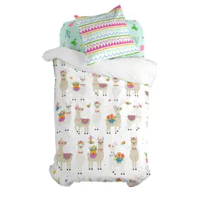 Conjunto de capa de edredom HappyFriday Moshi Moshi Cute Llamas Multicolor Solteiro 2 Peças de HappyFriday, Edredão e capas d...