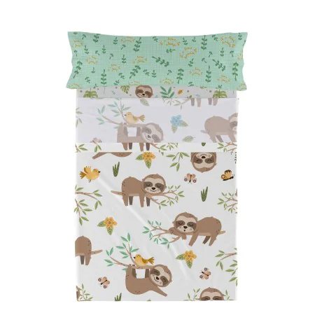 Conjunto de Lençóis HappyFriday Moshi Moshi Happy sloth Multicolor Solteiro 2 Peças de HappyFriday, Lençóis e capas de almofa...