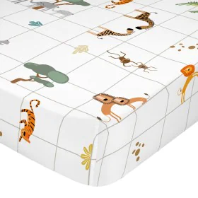 Fitted sheet HappyFriday MINI White Multicolour 60 x 120 x 14 cm animals by HappyFriday, Sheets and pillowcases - Ref: D16139...