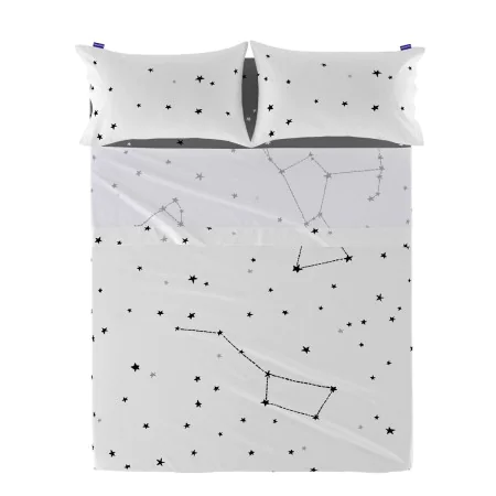 Drap HappyFriday Blanc Constellation Multicouleur 160 x 270 cm (Etoiles) de HappyFriday, Draps et taies d'oreiller - Réf : D1...