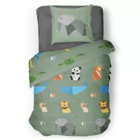 Duvet cover set Roupillon Animals 140 x 200 cm Green Khaki 2 Pieces by Roupillon, Duvet Covers - Ref: S71001164, Price: 33,15...