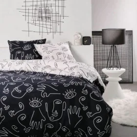 Duvet cover set TODAY faces Black 220 x 240 cm 3 Pieces by TODAY, Quilts and quilt covers - Ref: S71001230, Price: 40,99 €, D...