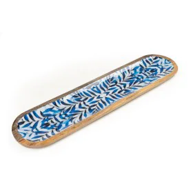 Snack tray Romimex Blue White Mango wood Oval 50 x 2 x 12 cm by Romimex, Plates and dishes - Ref: D1616168, Price: 25,85 €, D...