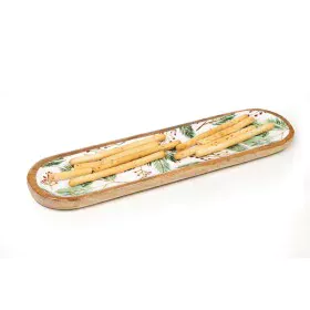 Vassoio per aperitivi Romimex Bianco Verde Legno di mango Ovalada Fogli 40 x 2 x 10 cm di Romimex, Piatti e teglie - Rif: D16...