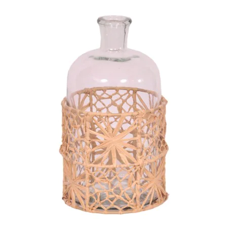 Bottle Romimex Brown Transparent Raffia Glass 14 x 26 x 14 cm by Romimex, Ornaments - Ref: D1616644, Price: 26,73 €, Discount: %