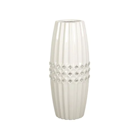 Florero Romimex Blanco Plateado Cerámica 13 x 32 x 13 cm de Romimex, Jarrones - Ref: D1616833, Precio: 38,32 €, Descuento: %