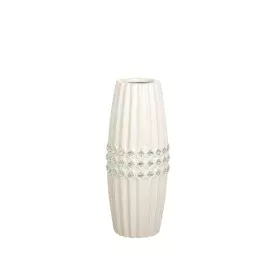 Florero Romimex Blanco Plateado Cerámica 10 x 25 x 10 cm de Romimex, Jarrones - Ref: D1616834, Precio: 23,06 €, Descuento: %