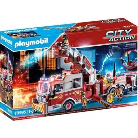 Playset di Veicoli Playmobil Fire Truck with Ladder 70935   113 Pezzi di Playmobil, Playset con figure di giocattoli - Rif: S...