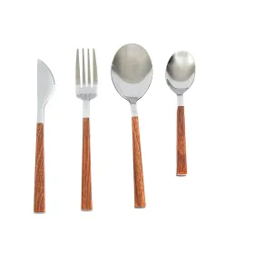 Set de couverts Romimex Marron Argenté Acier inoxydable Plastique 28 x 4 x 18 cm 4 Pièces de Romimex, Ménagère - Réf : D16190...