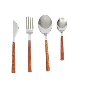 Cutlery set Romimex Brown Silver Stainless steel Plastic 28 x 4 x 18 cm 4 Pieces by Romimex, Cutlery sets - Ref: D1619074, Pr...