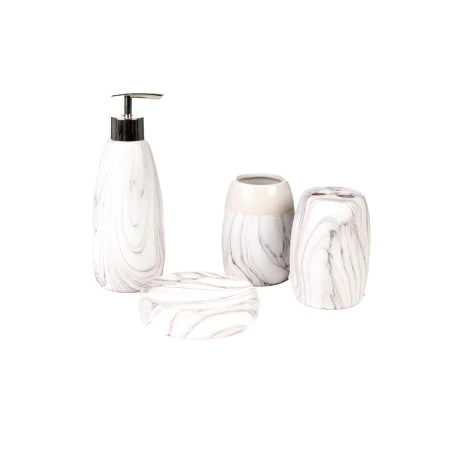 Set da Bagno Romimex Bianco Grigio Ceramica 12 x 34 x 12 cm 4 Pezzi di Romimex, Set di accessori per il bagno - Rif: D1619502...