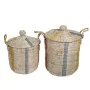 Set of Baskets Romimex Blue Beige Orange Natural Fibre With lid (2 Pieces) by Romimex, Lidded Storage Bins - Ref: D1619949, P...