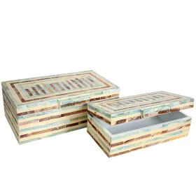 Set of decorative boxes Romimex Blue White Golden Mother of pearl MDF Wood (2 Pieces) by Romimex, Boxes - Ref: D1619955, Pric...